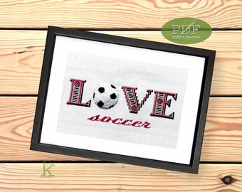 Love Soccer a Sport Cross Stitch Pattern PDF, soccer cross stitch, football cross stitch, cross stitch for men, customisable, soccer ball