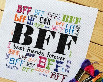 Best Friends Forever - modern friendship Cross Stitch Pattern PDF, besties BFFs friends colourful personalizable by keenstitch