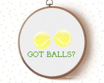 Tennis Balls - funny Tennis Cross Stitch Pattern PDF, customisable, tennis balls, green, quirky by keenstitch