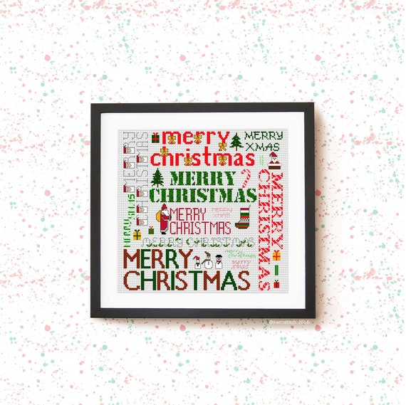 Merry Christmas Seasonal Christmas Cross Stitch Pattern PDF - Etsy