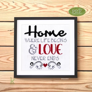 Home and Love a Housewarming Kreuzstichmuster PDF, neues Zuhause Geschenk, Home Decor, glückliches Zuhause, Hochzeitsgeschenk, neuer Hausbesitzer Kreuzstich