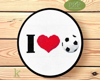 I Heart Soccer a Football Cross Stitch Pattern PDF, heart, soccer ball cross stitch, sport, cross stitch for men, gift for soccer player