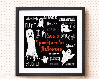 Spooktacular Halloween - Ghost Cross Stitch pattern PDF, Spooky, Scary, Boo, Fun, Black and White, Halloween, by keenstitch