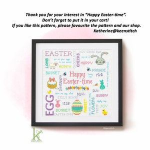 Happy Eastertime a Cheerful Easter themed Cross Stitch Pattern PDF, easter eggs, bunny, basket, chick, springtime, flowers by keenstitch image 6