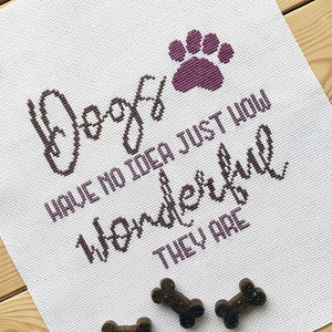 Wonderful Dogs a dog quote Cross Stitch Pattern PDF, dog cross stitch, pawprint, gift for dog owner, pet cross stitch, pet lover gift