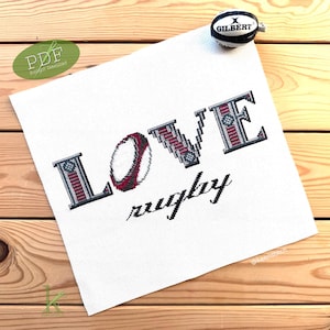 Love Rugby a Rugby Cross Stitch Pattern PDF, rugby ball, gift for rugby fans, gift for sports fan, cross stitch for men, personalisable
