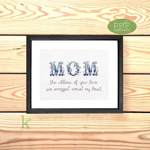 Patrón de punto de cruz &quot;Lazos de amor de mamá&quot; en PDF, punto de cruz para mamá, Día de la Madre, regalo para mamá, cumpleaños de mamá, punto de cruz para mamá