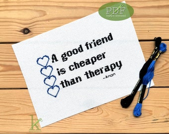 Friend Therapy a funny, friendship Cross Stitch Pattern PDF, humourous, girlfriend gift, best friends, easy, handmade gift for girlfriends