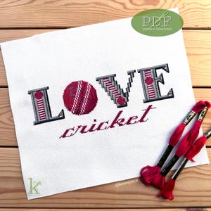 Love Cricket a Cricket Cross Stitch Pattern, red cricket ball, cricket ball cross stitch, easy, sport cross stitch, gift for cricket lovers