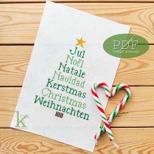 Kerst rond de wereld, een feestelijk kerstkruissteekpatroon pdf, kerstboom, kerstversiering, vakantiestiksels,