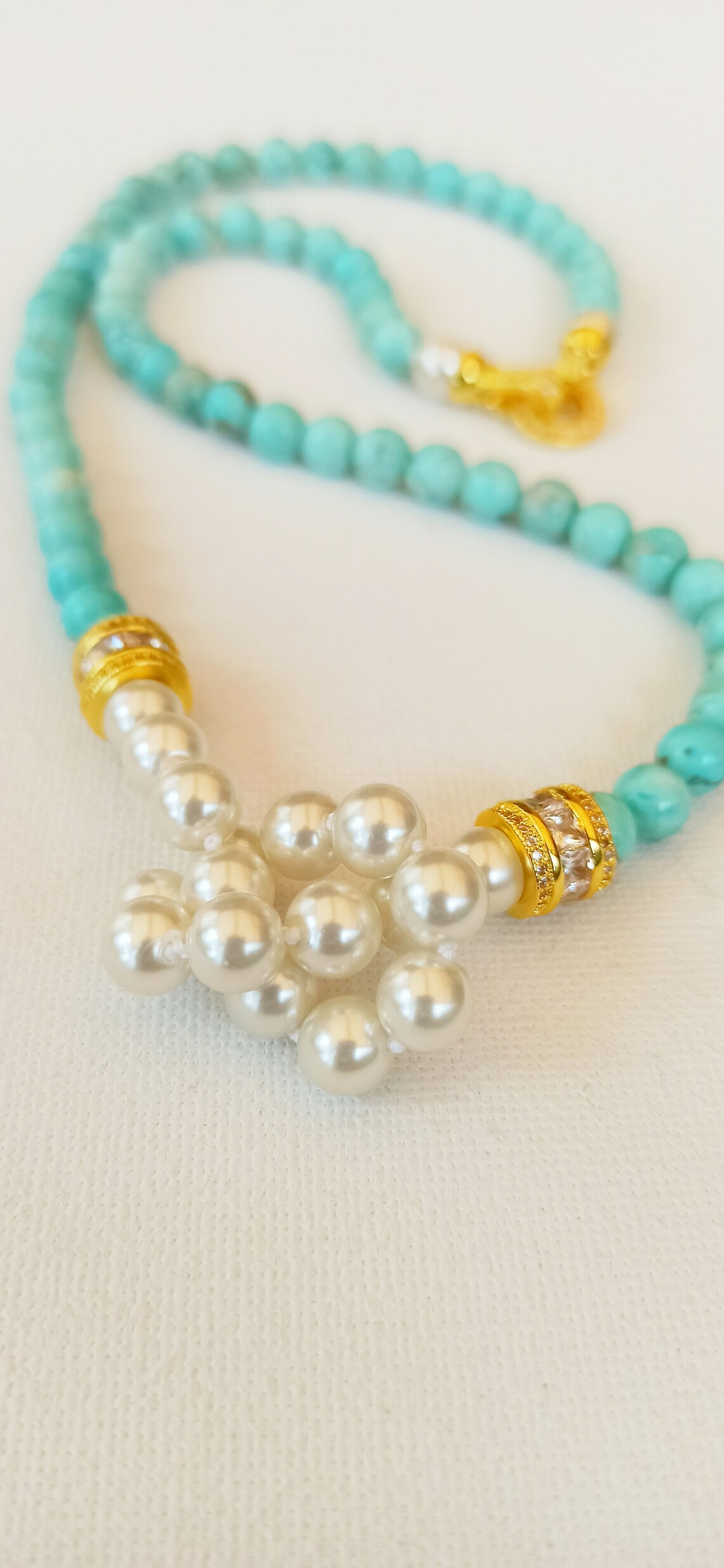Handmade Blau Weiße Halskette Mit Anhänger Aus Perlen Elegant Schön