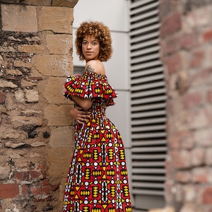 Beautiful African Dress, African Maxi Dress in Electric Red Sumakaka Print / African Print Dress Made In Africa