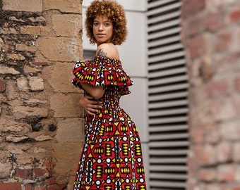 Beautiful African Dress, African Maxi Dress in Electric Red Samakaka Print / African Print Dress Made In Africa