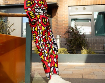 African Trousers or African Print Pants In Amazing Red Sumakaka Print,  Proudly Made in Africa
