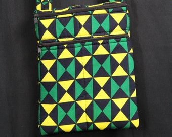 African Bag, African Shoulder Bag In Vivid Green Ankara / Man Bag Made In Africa