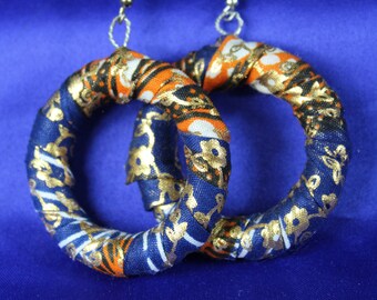 African Jewelry, Fabric Earrings In Beautiful Blue / Recycled Handmade Earrings Made In Africa