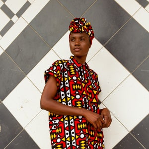 African Print Dress In Electric Red Samakaka / African Dress, Festival Dress Made In Africa