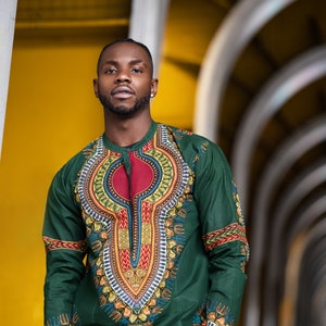 African Shirt, Dashiki Shirt In Green / African Print Shirt Made in Africa