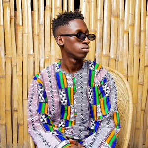 African Shirt, Pullover Shirt In White Kente / African Print Shirt Made In Africa