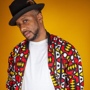 African Bomber Jacket In Electric Red / African Jacket Made In Africa