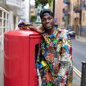 African Print Shirt / Mens Patchwork Shirt with Pockets / Made In Africa