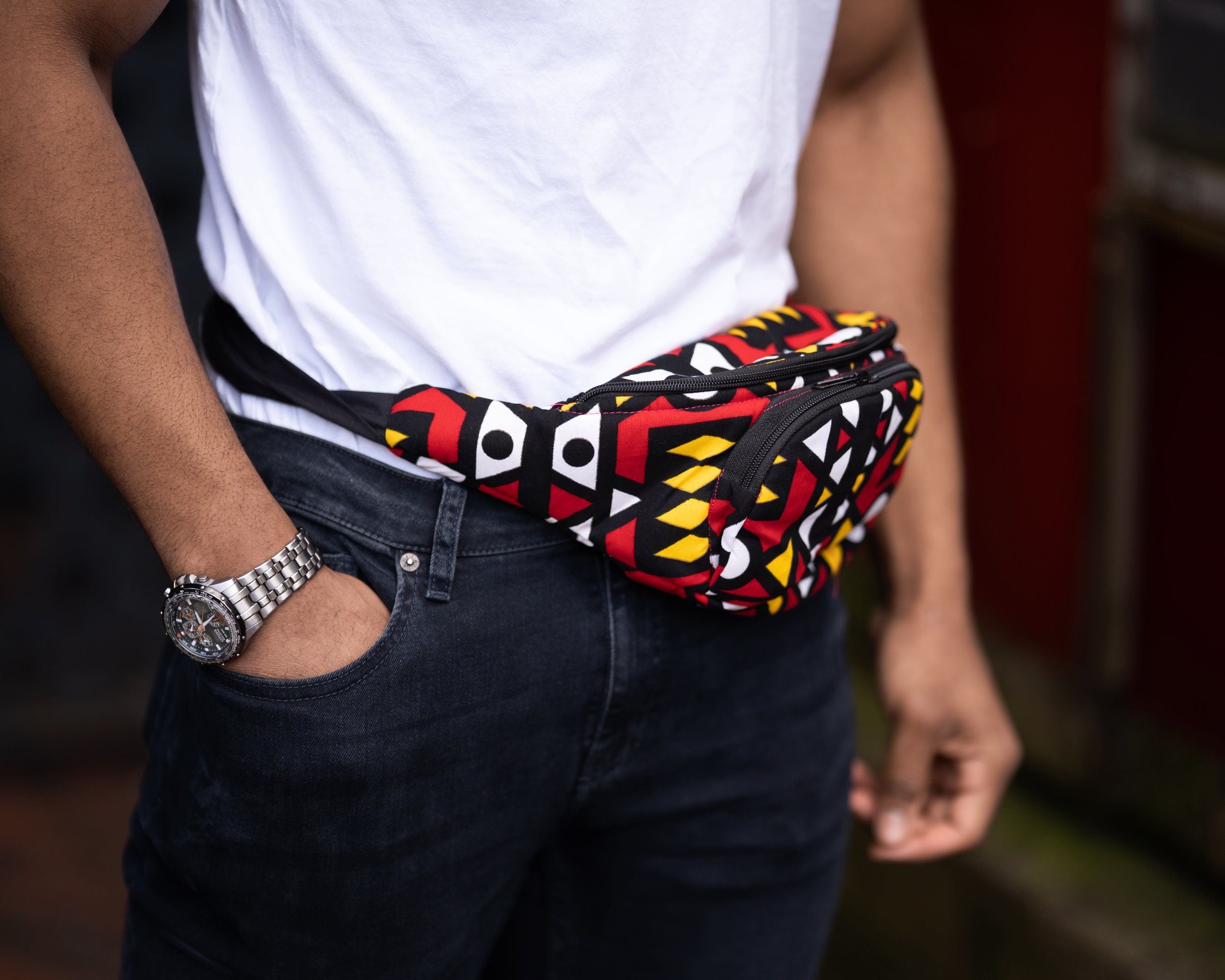 African Fanny Pack Bum Bag in Electric Red African Bag