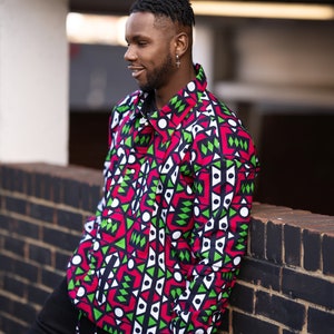 African Puffer jacket, Winter Jacket In Electric Pink, African Winter Coat / Aztec, Fresh Prince, Festival Jacket Made In Africa
