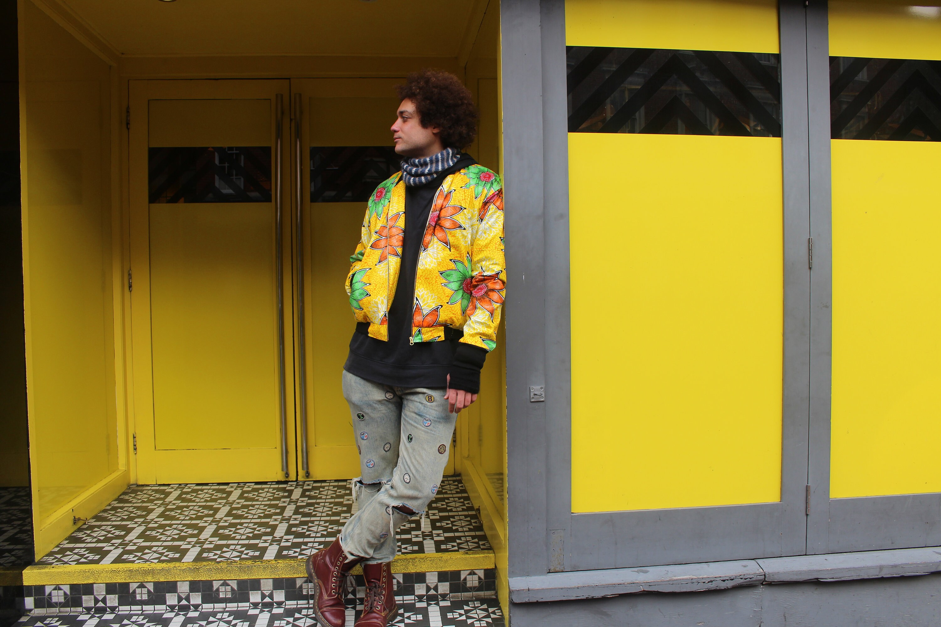 Image of African Bomber Jacket Yellow Ankara Print Fresh Prince Retro