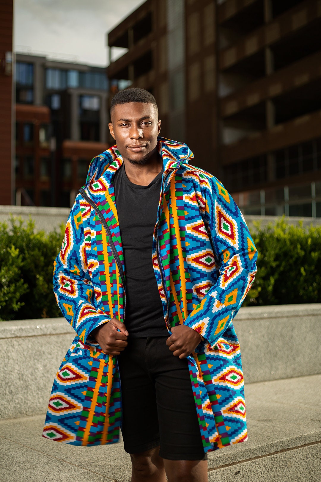 Image of Amazing Kente African Hoodie in Brilliant Blue With Pockets/Festival Hippy Colorful Made in Africa