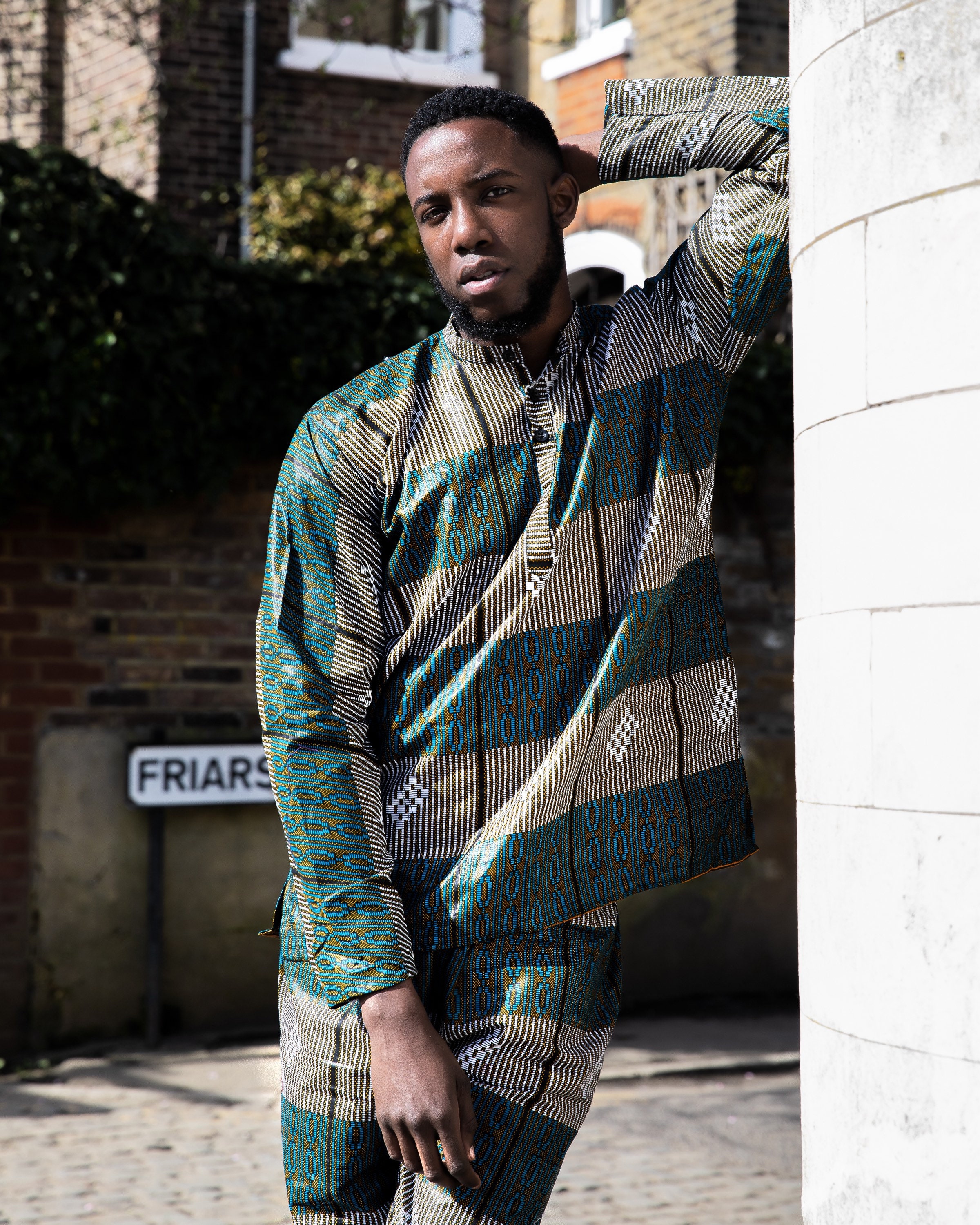 Image of African Print Shirt in Blue Kente Fabric/Festival Made in Africa
