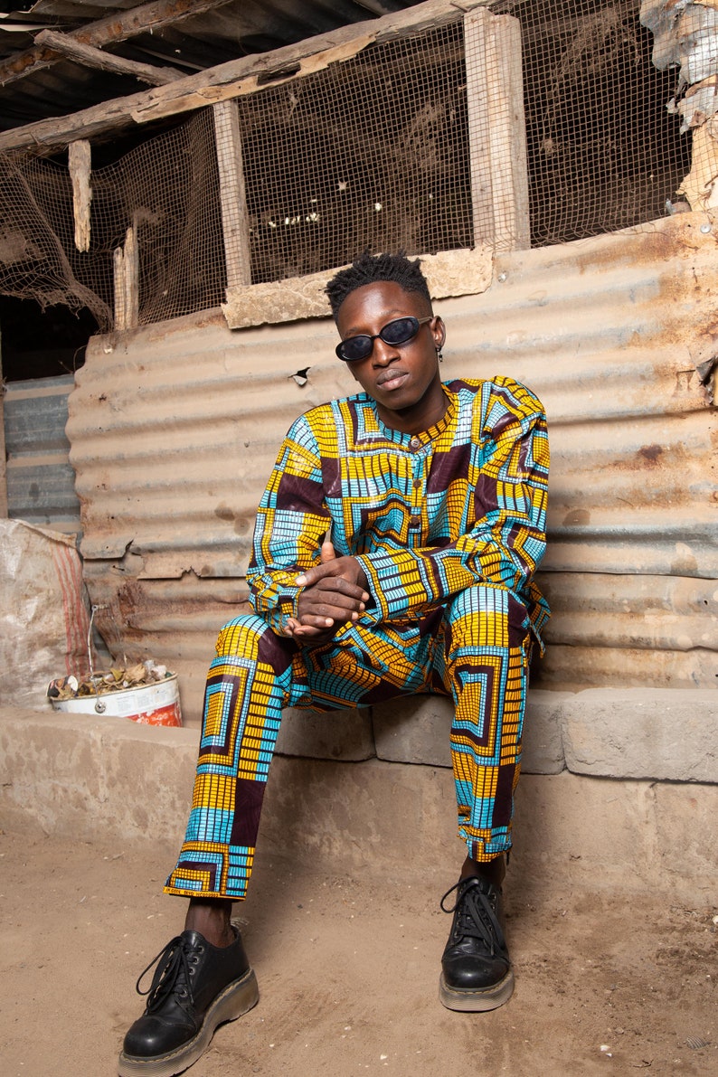 African Trousers or African Pants in Brilliant Blue Kente Print African Clothing Proudly Made in Africa