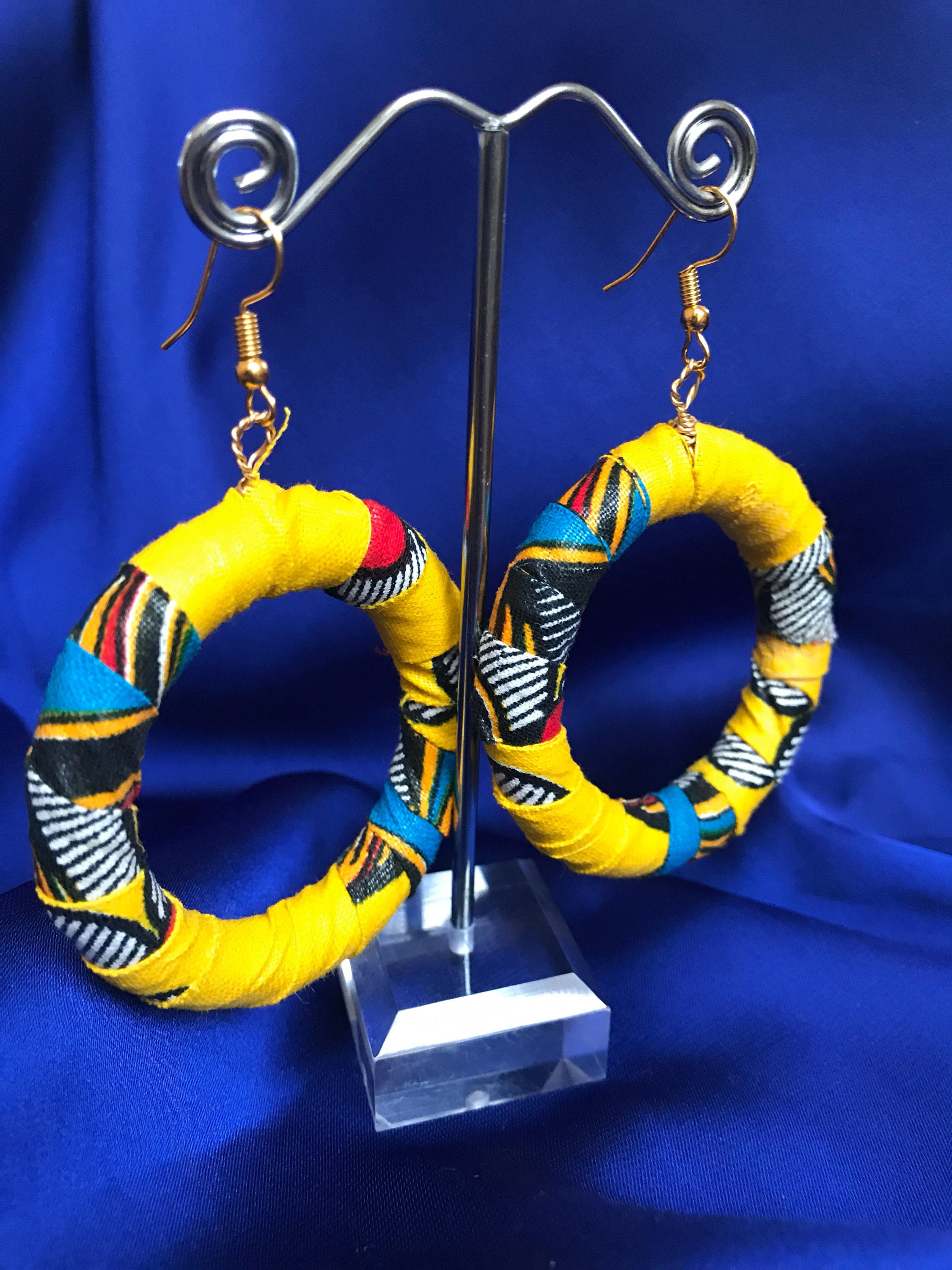 Hippie Earrings in Yellow African Print / Made In Africa
