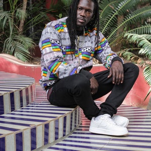 Afrikanische Bomberjacke in leuchtendem Blau Kente / Sommer Festival Jacke / Made In Afrika