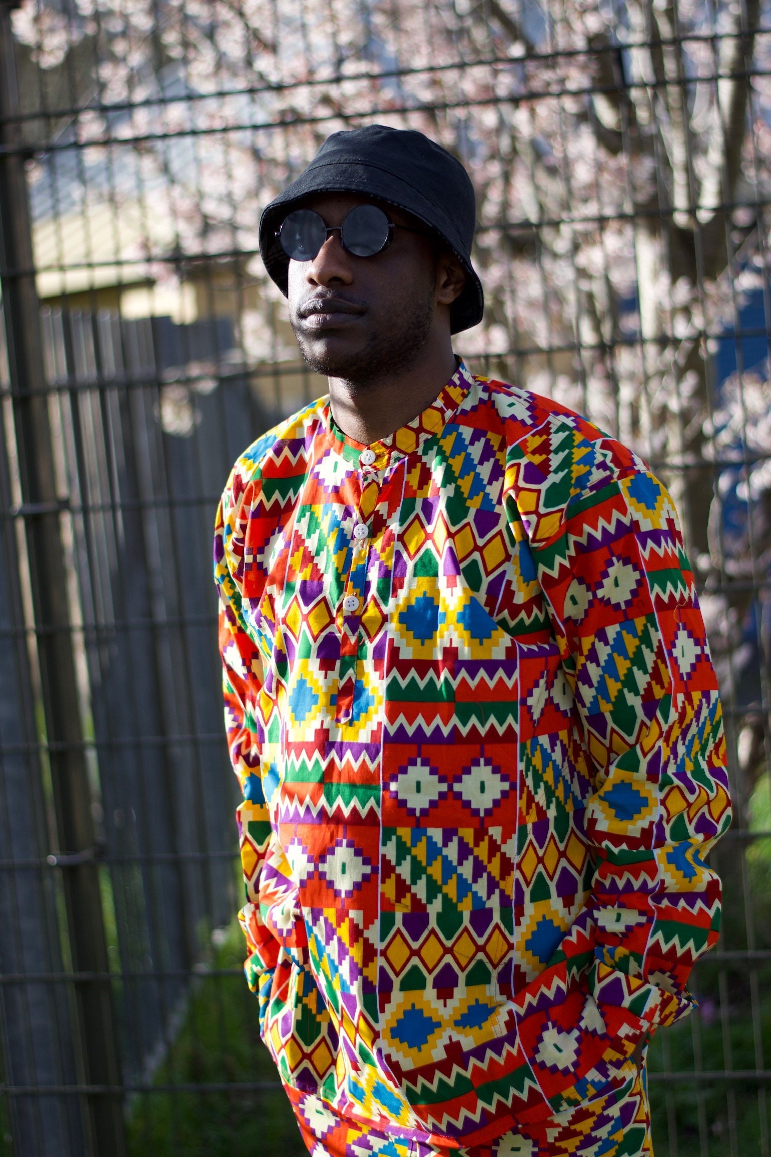 Image of 90S Shirt, African Shirt in Orange Kente/Made in Africa