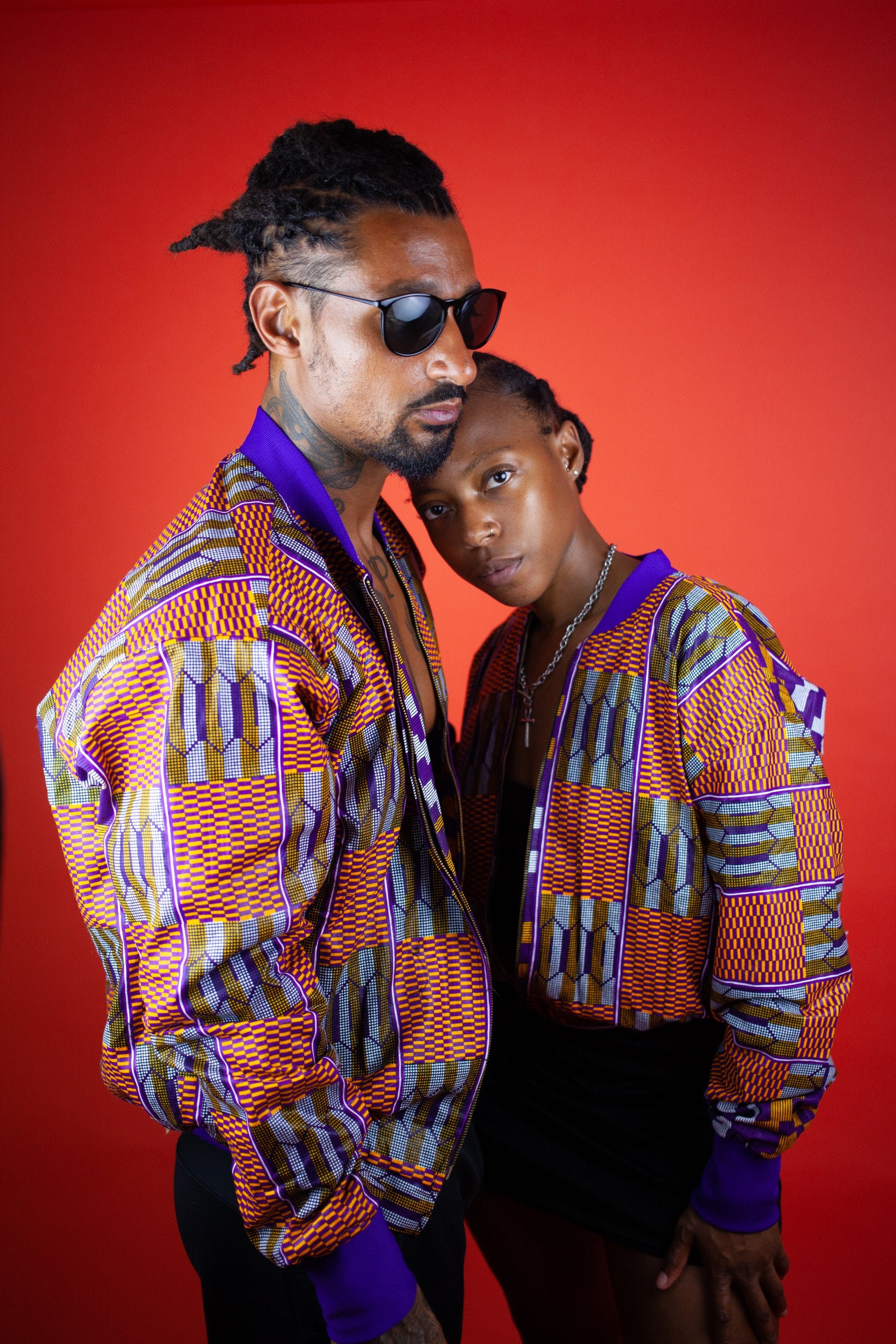 Image of African Bomber Jacket in Brown Kente Print/Clothing Women's Made in Africa