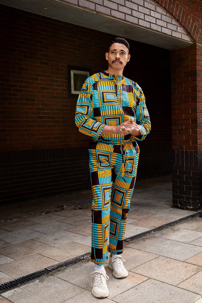 African Trousers or African Pants in Brilliant Blue Kente Print African Clothing Proudly Made in Africa