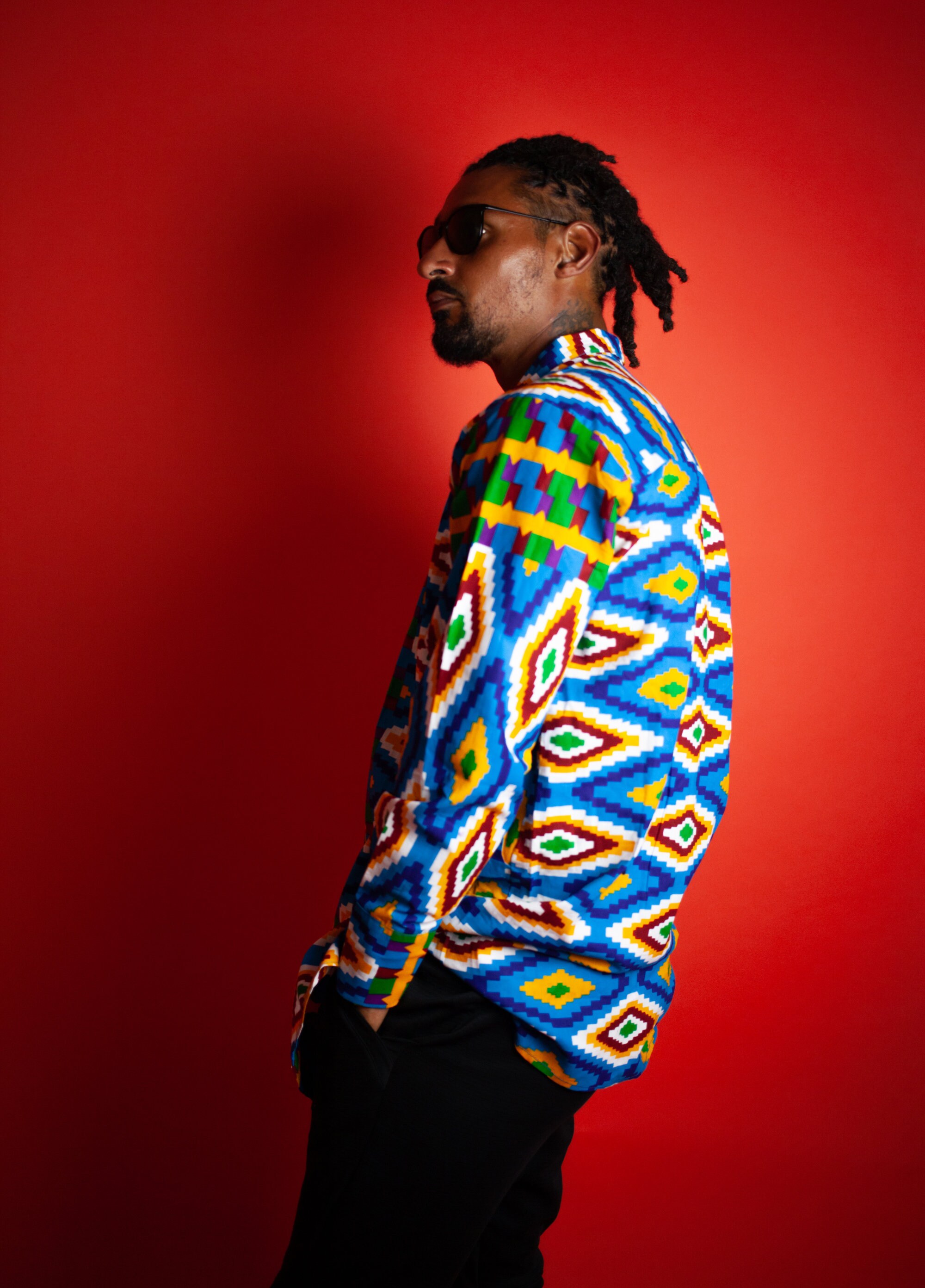 Image of Amazing African Shirt in Brilliant Blue Kente/Print Clothing Made Africa