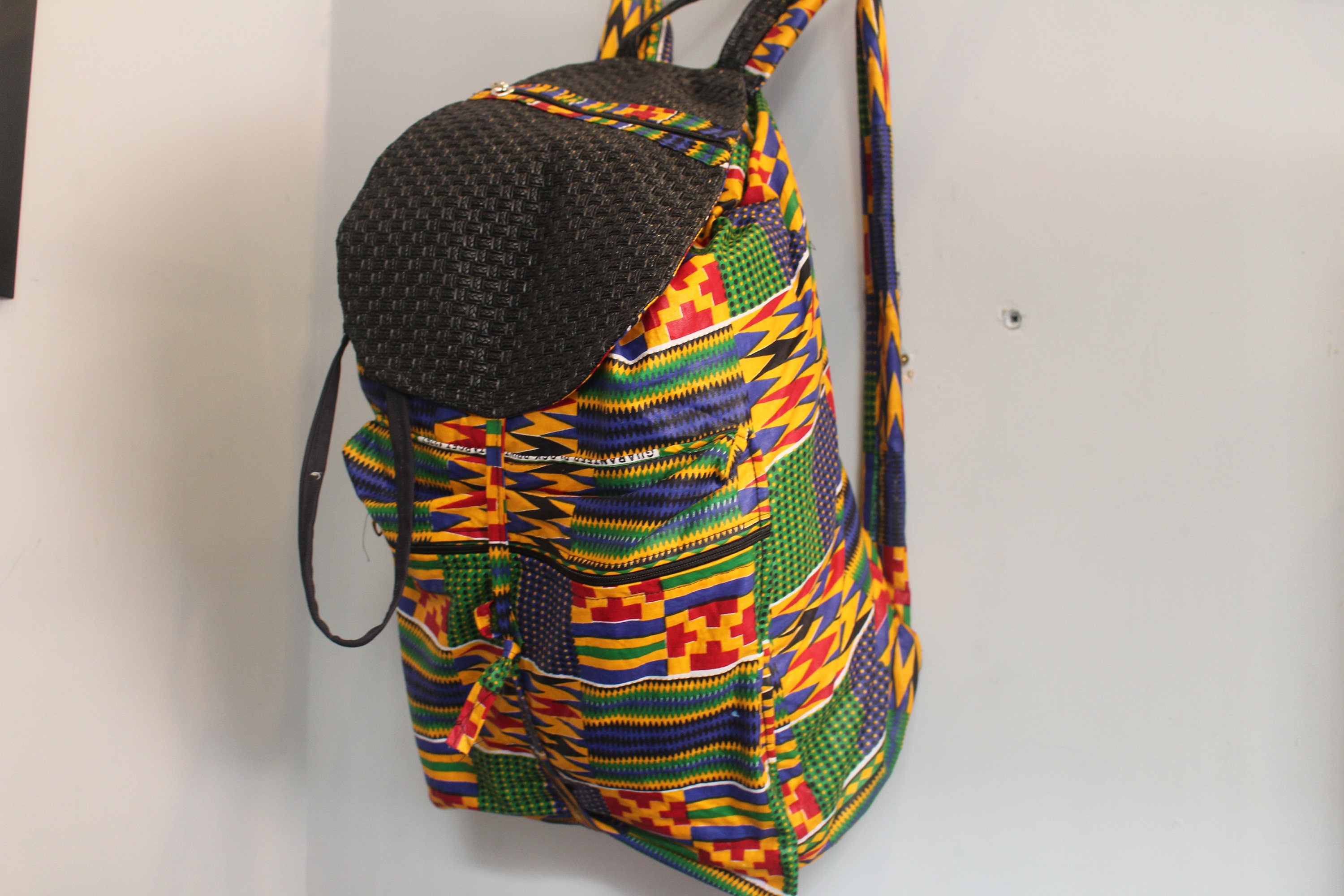 African BackPack African Print Bag College Rucksack Drawstring