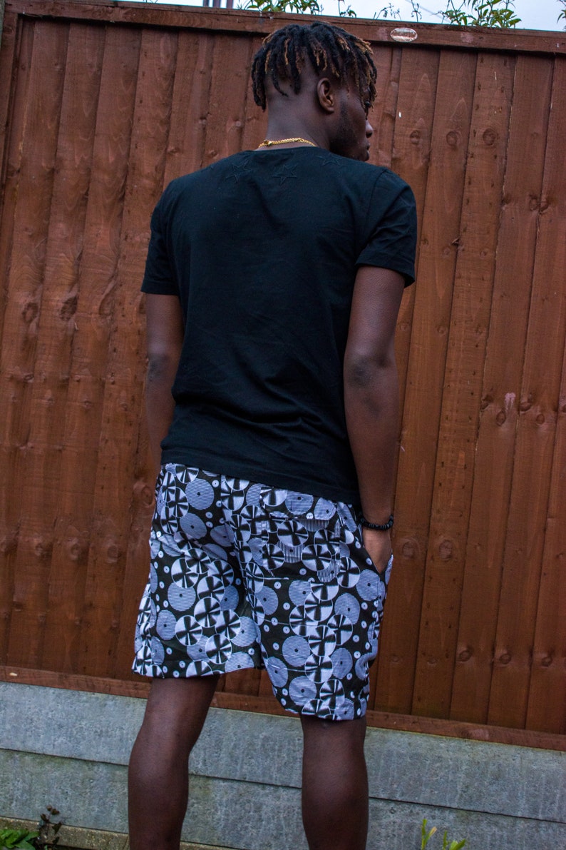 African Shorts in Black /& White Print With Pockets Festival Shorts African Board Shorts Made In Africa