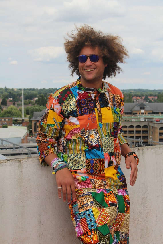 Patchwork Suit, African Matching Set in Crazy Patchwork