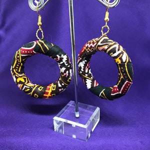 African Fabric Earrings In Black Dashiki Print / Made In Africa