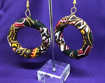African Fabric Earrings In Black Dashiki Print / Made In Africa