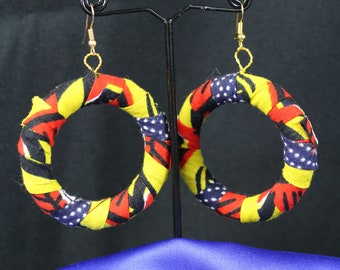 African Earrings Handmade With Gorgeous Yellow & Red Ankara / African Hoops Made In Africa