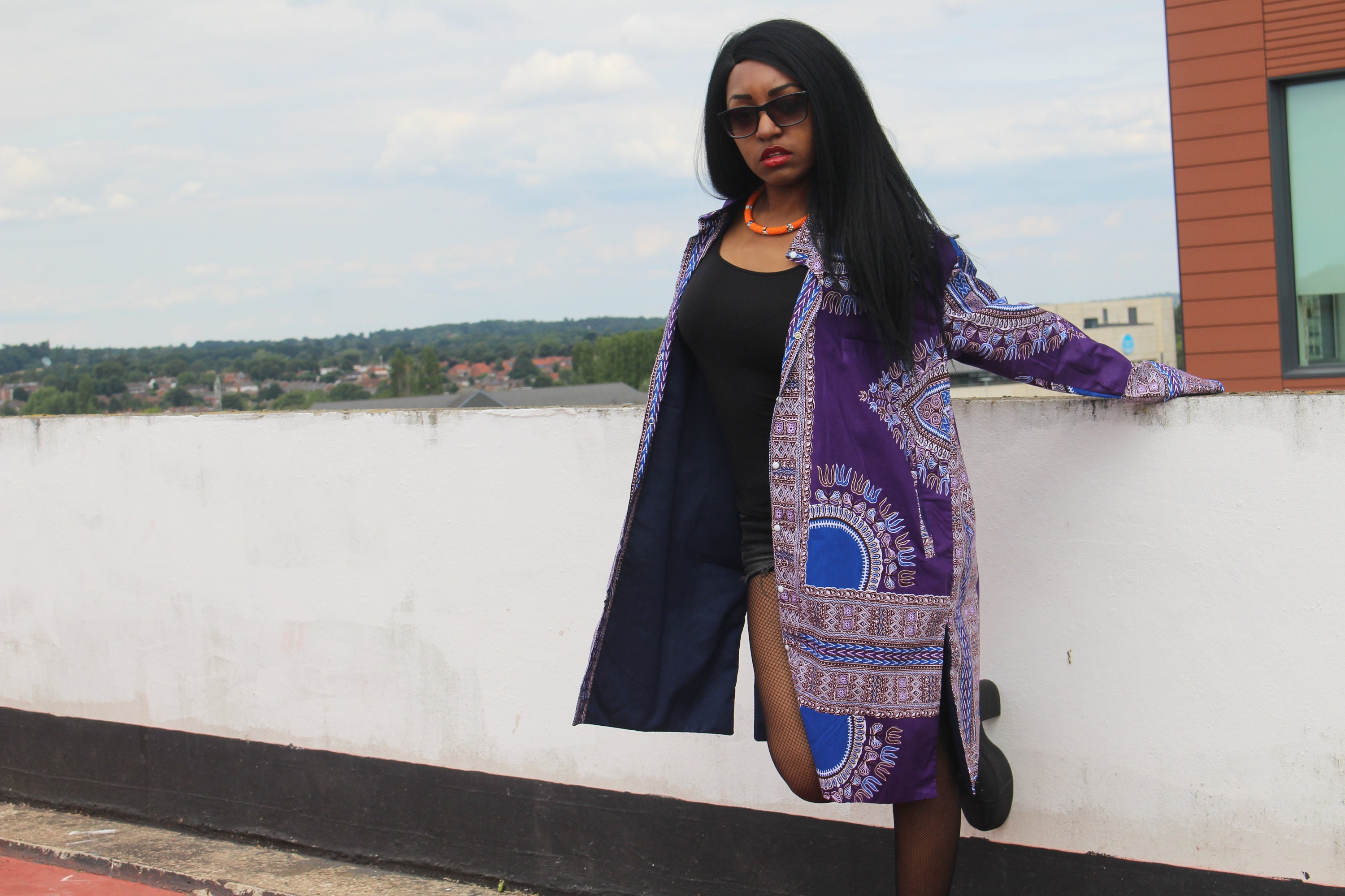 Image of African Print Trench Coat Handmade in Africa/Dashiki Winter With Pockets, Colourful