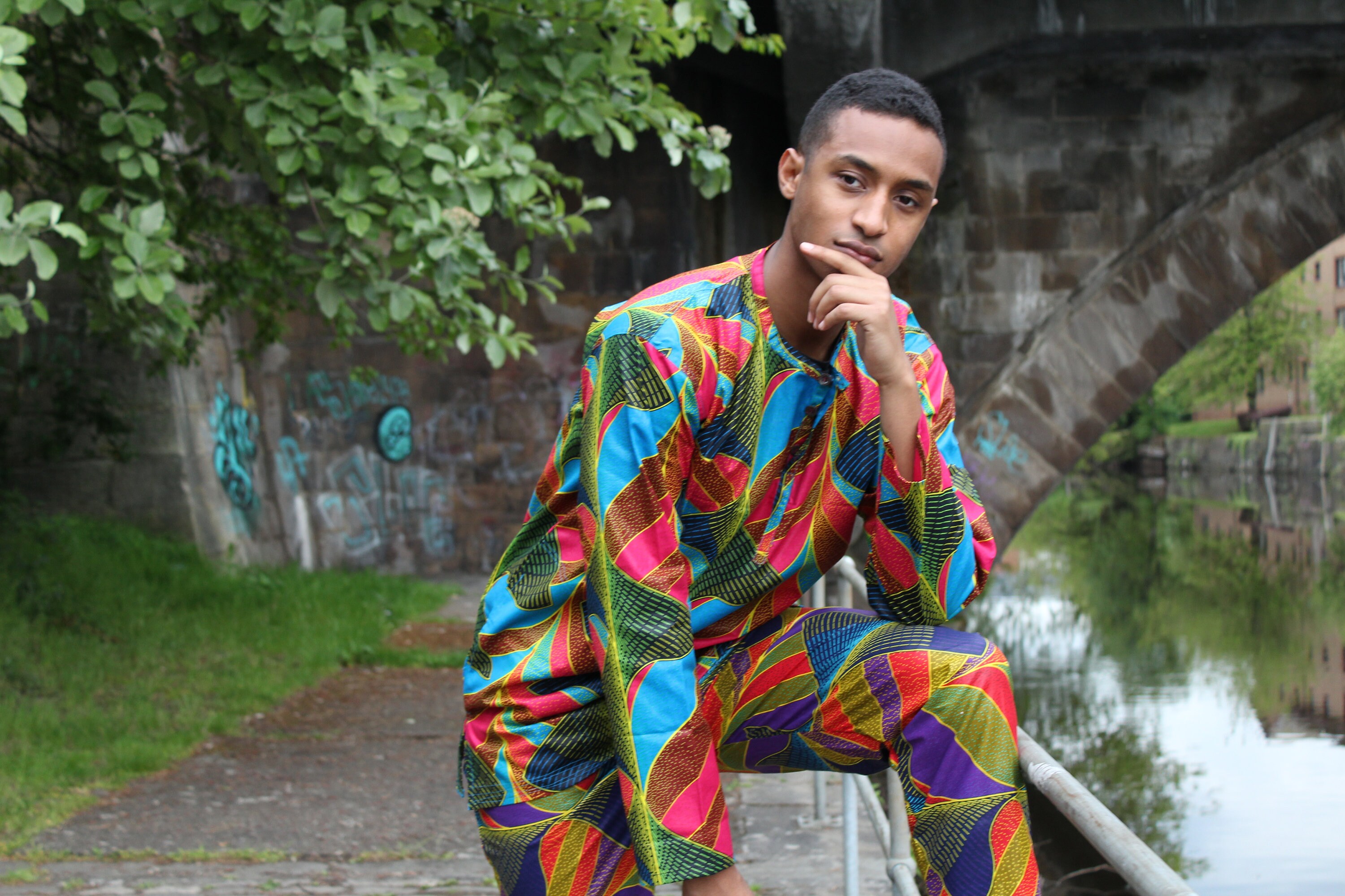 Image of African Print Shirt in Purple Blue/Colorful Made Africa