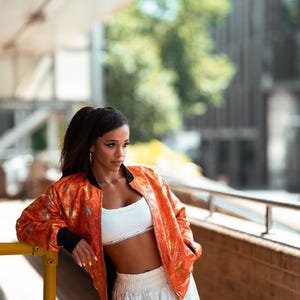 African Jacket - Wax Bomber Jacket - Gold jacket - Shiny Jacket - Glitter Jacket - Festival Jacket - Metallic Jacket- orange jacket