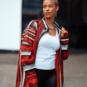 African Shirt in Autumnal Red / Oversized Shirt, African Shirt Jacket Handmade IN Gamnbia