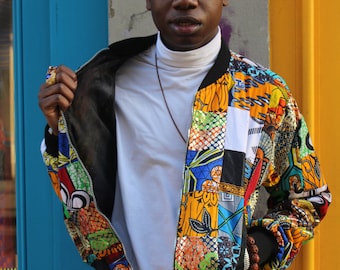 African Bomber Jacket 90s Bomber Jacket in Wax Patchwork Jacket Boho Jacket African Clothing festival Clothing Festival Jacket Wax Bomber