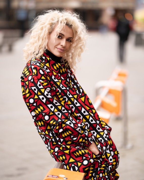 African Puffer Jacket in Electric Red 
