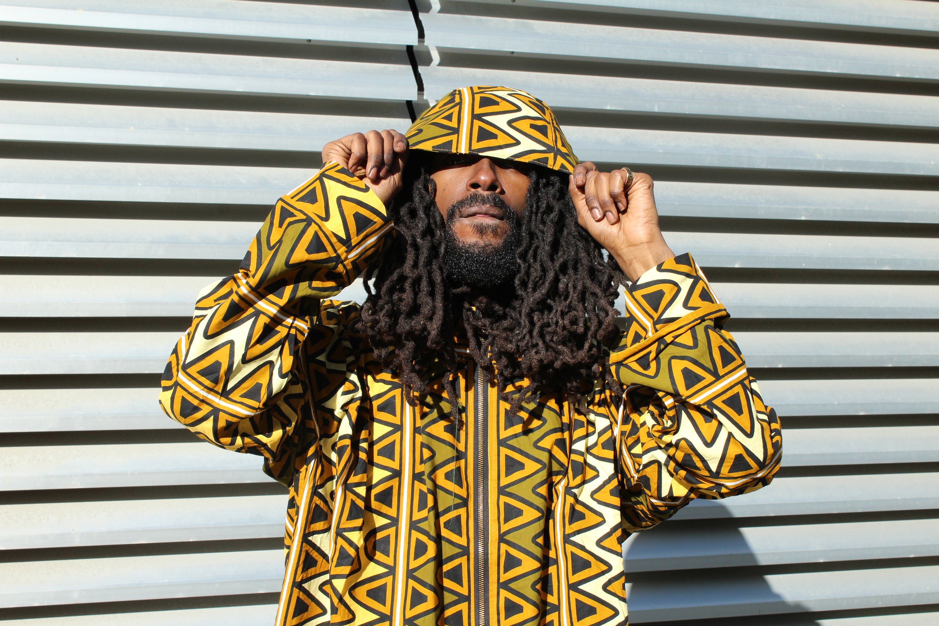 Image of African Hooded Jacket/Hoodie in Earthy Brown With Pockets Colorful Made in Africa